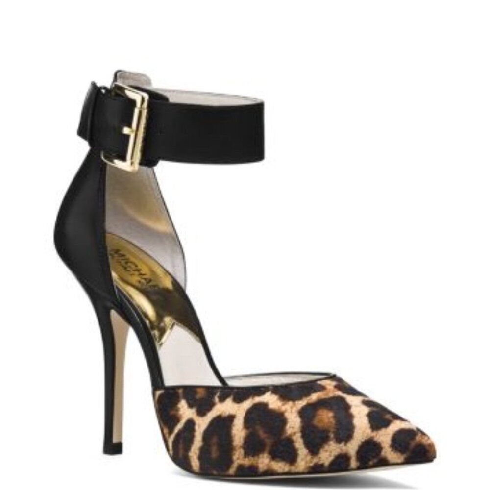 MICHAEL Michael Kors Brinkley Ankle Strap Leopard Print Calf Hair Heels